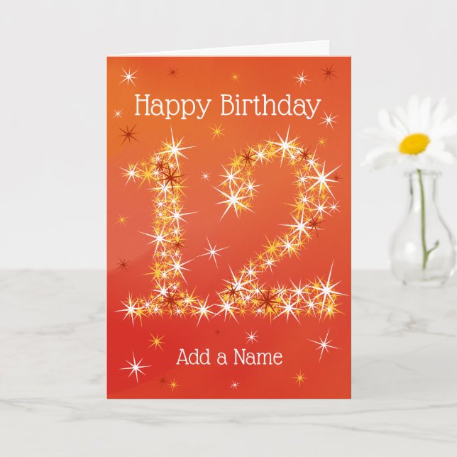 Carte 12e anniversaire - Numéro 12 en étoiles - Rouge -  (Petite plante)