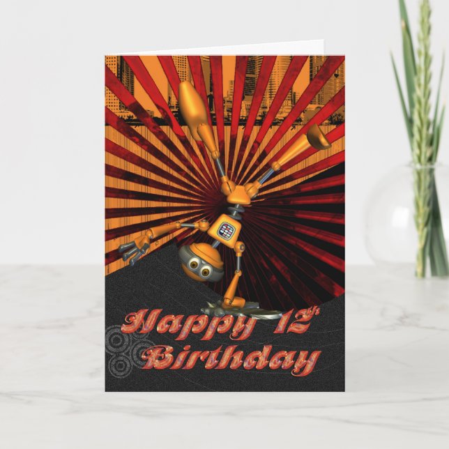 Carte 12e Birthday, skateboard Robot Birthday (Devant)
