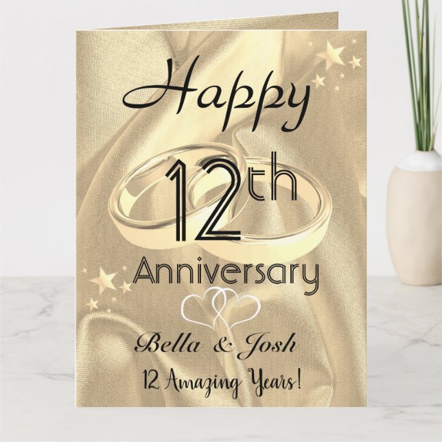Carte 12ème anniversaire de mariage personnalisé de soie (Devant)