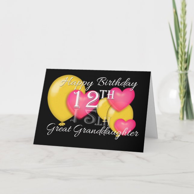 Carte 12ème arrière-petite-fille heureuse d'anniversaire (Devant)
