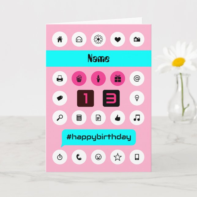 Carte 13e anniversaire ajouter nom smartphone inspiré ro (Petite plante)