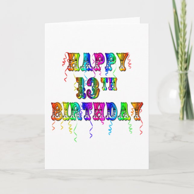 Carte 13e anniversaire Cadeaux avec police de ballon de  (Devant)