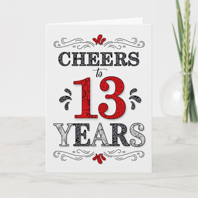 Carte 13e anniversaire Cheers en rouge blanc noir Motif (Devant)