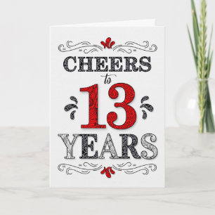 Carte 13e anniversaire Cheers en rouge blanc noir Motif
