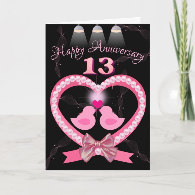 Carte 13e anniversaire de Mariage Inséparables de coeur  (Devant)