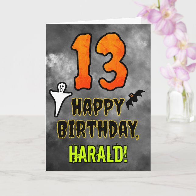 Carte 13e anniversaire : Eerie Halloween Thème + Nom per (Orchidée)