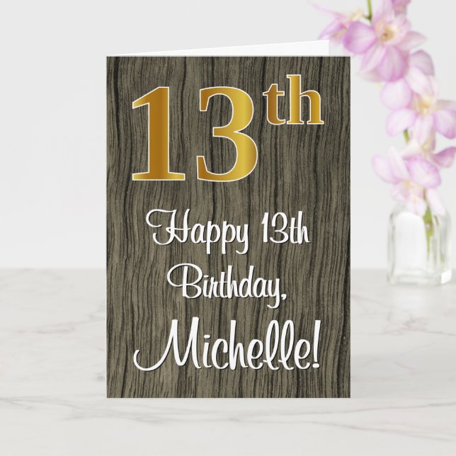 Carte 13e anniversaire : Elégant look d'or Faux #, Faux  (Orchidée)