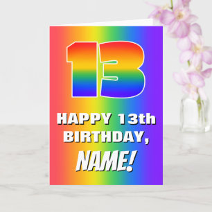 Carte 13e anniversaire : motif arc-en-ciel coloré et amu