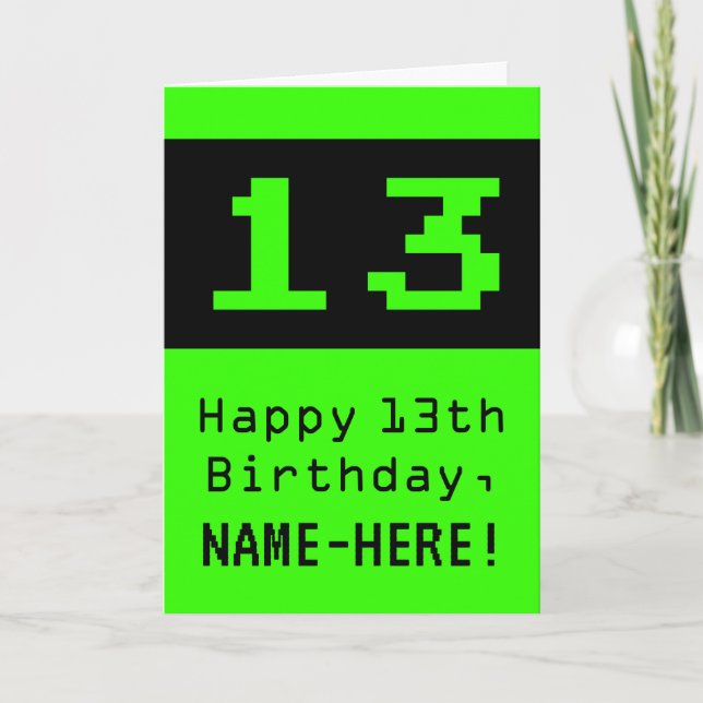 Carte 13e anniversaire : Nerdy / Geeky Style "13" et nom (Devant)