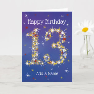 Carte 13e anniversaire - Numéro 13 en étoiles - Bleu - Â
