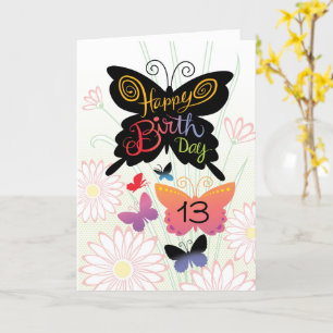 Carte 13e anniversaire papillons à la main