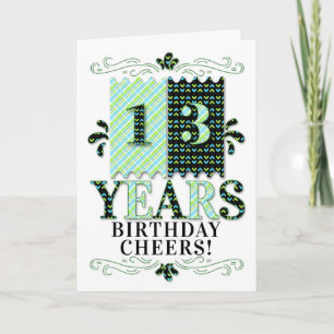 Carte 13e anniversaire pour garçons ou filles en bleu ve