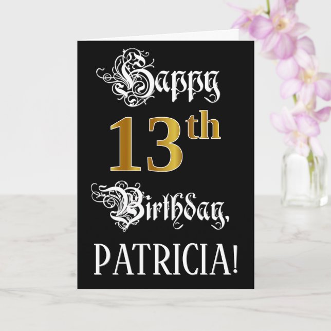 Carte 13e anniversaire — Script fantaisie; look or Faux; (Orchidée)