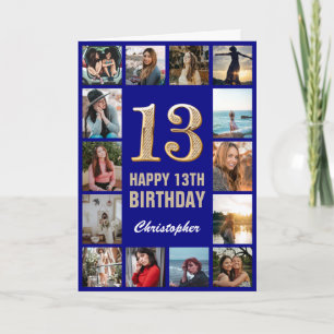 Carte 13e Joyeux Anniversaire Marine Bleu & Gold Photo C