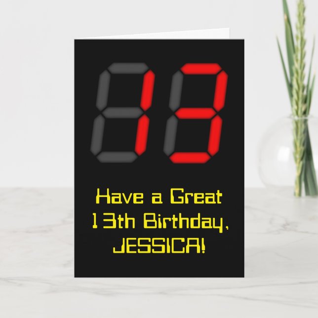 Carte 13ème anniversaire : Rouge Digital Horloge Style " (Devant)