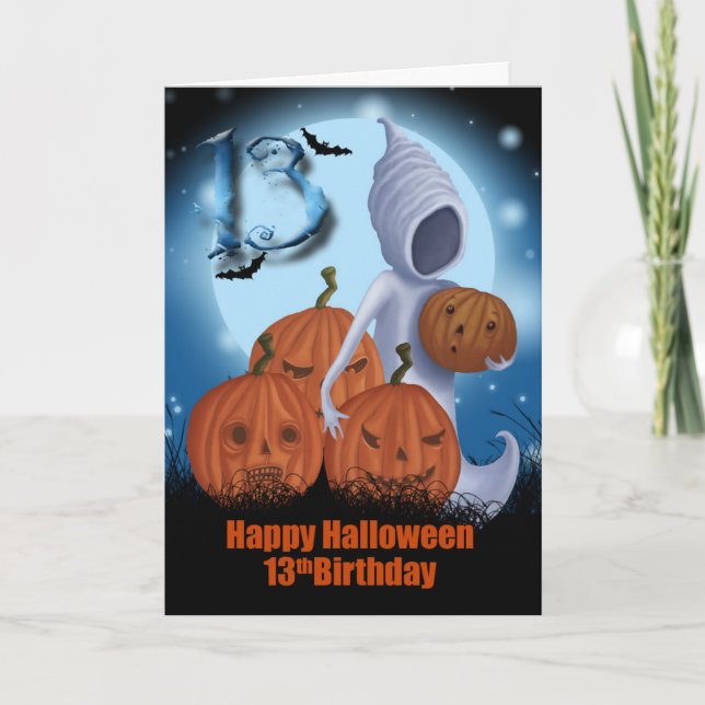 Carte 13ème Fantôme et citrouilles de Halloween (Devant)