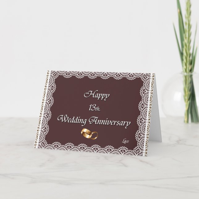 Carte 13ème heureux. Dentelle d'anniversaire de mariage (Devant)