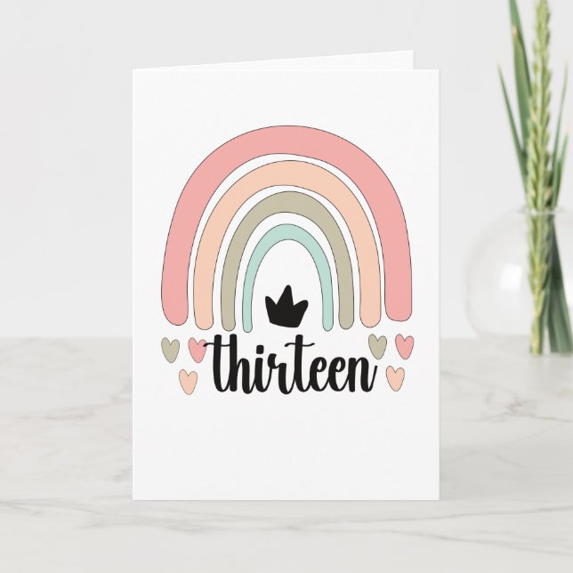 Carte 13th Birthday Boho Rainbow Party Kids 13 Years Old (Devant)