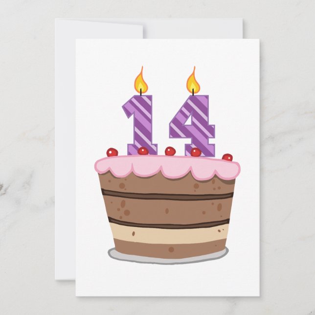 Carte 14 ans sur le gâteau d'anniversaire (Devant)