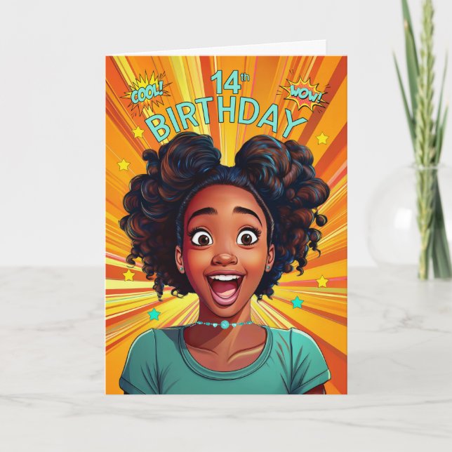 Carte 14e anniversaire Africain Américain Pop Style Art (Devant)