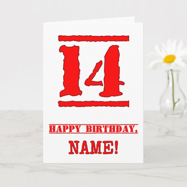 Carte 14e anniversaire : Amusant, Timbre en caoutchouc r (Petite plante)