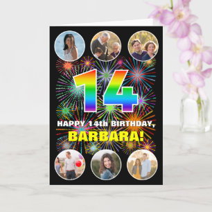 Carte 14e anniversaire : Arc en ciel amusant #, Nom pers
