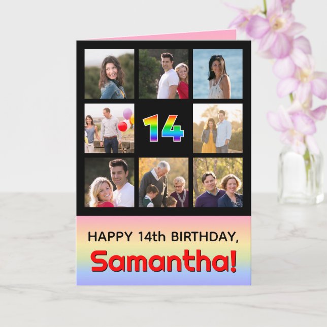 Carte 14e anniversaire : Arc-en-ciel amusant #, photos p (Orchidée)