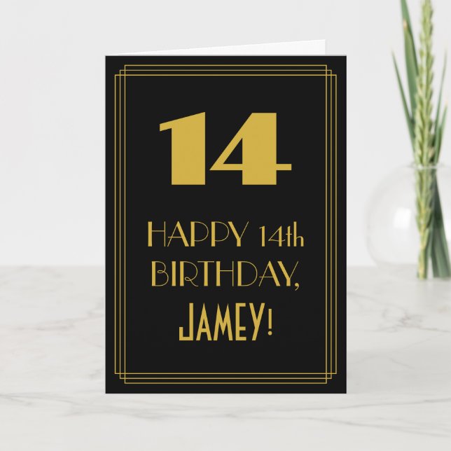 Carte 14e anniversaire ~ Art Déco Inspiré Look "14" & No (Devant)