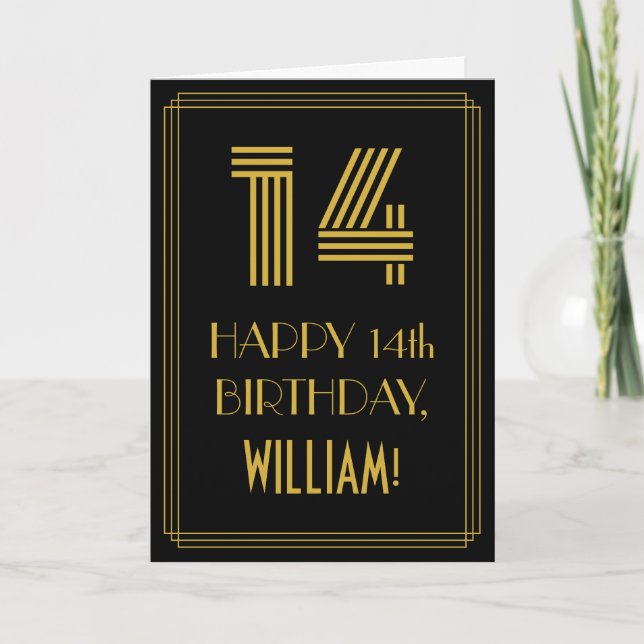 Carte 14e anniversaire : Art Déco Inspiré Look "14" & No (Devant)