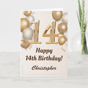 Carte 14e anniversaire Ballons d'or et Confetti Annivers
