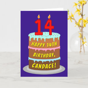 Carte 14e anniversaire : Fun Cake and Candles + Nom pers