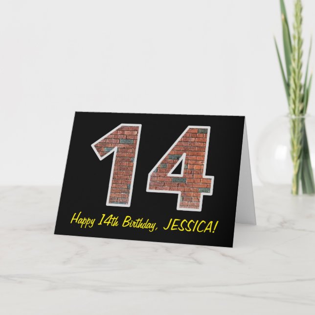 Carte 14e anniversaire - Motif de mur de briques "14" av (Devant)