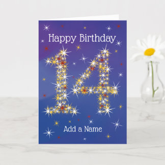 Carte 14e anniversaire - Numéro 14 en étoiles - Bleu - 1