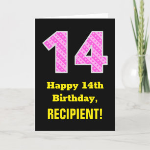 Carte 14e anniversaire : Pink Stripes and Hearts "14" + 