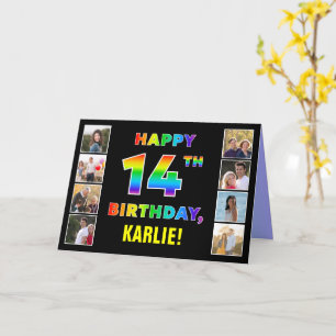 Carte 14e anniversaire : Rainbow Text, Custom Photos & N
