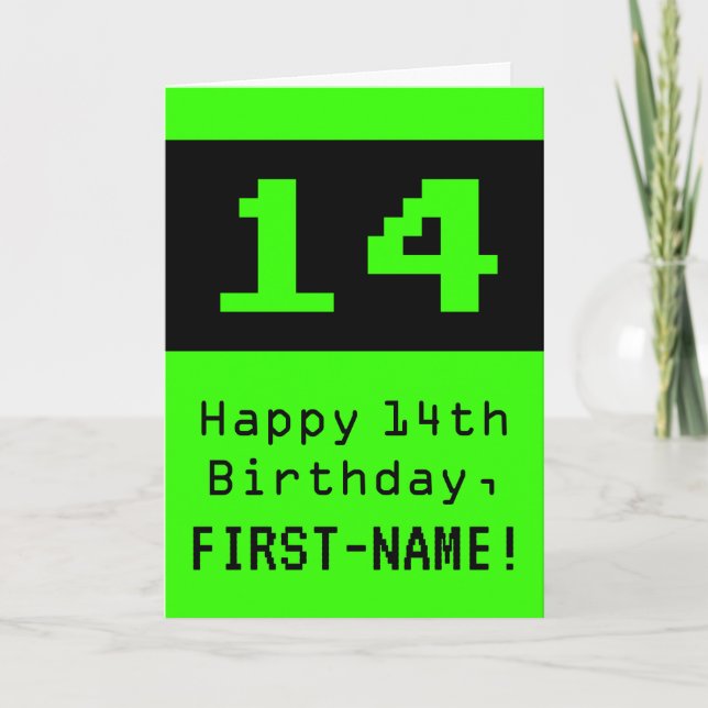 Carte 14e Anniversaire : Style Nerd / Geek "14" et Nom (Devant)