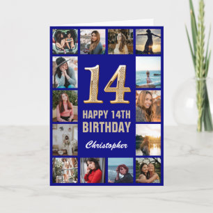 Carte 14e Joyeux Anniversaire Marine Bleu & Gold Photo C