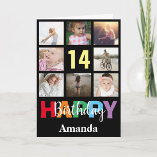 Carte 14e Joyeux Anniversaire Photo Collage Noir moderne