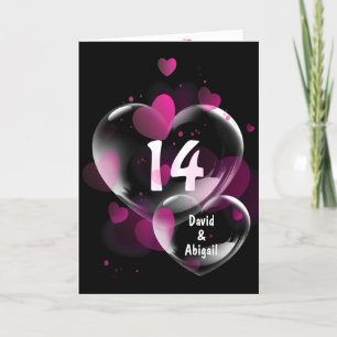 Carte 14ème Anniversaire Bulles cardiaques sur Noir