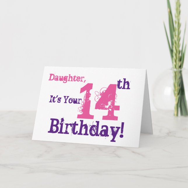 Carte 14ème salutation de l'anniversaire de la fille (Devant)