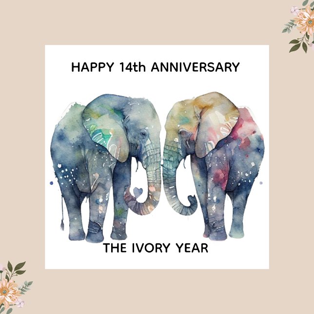 Carte 14th wedding anniversary card elephant (Créateur téléchargé)