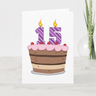 Carte 15 ans sur le gâteau d'anniversaire