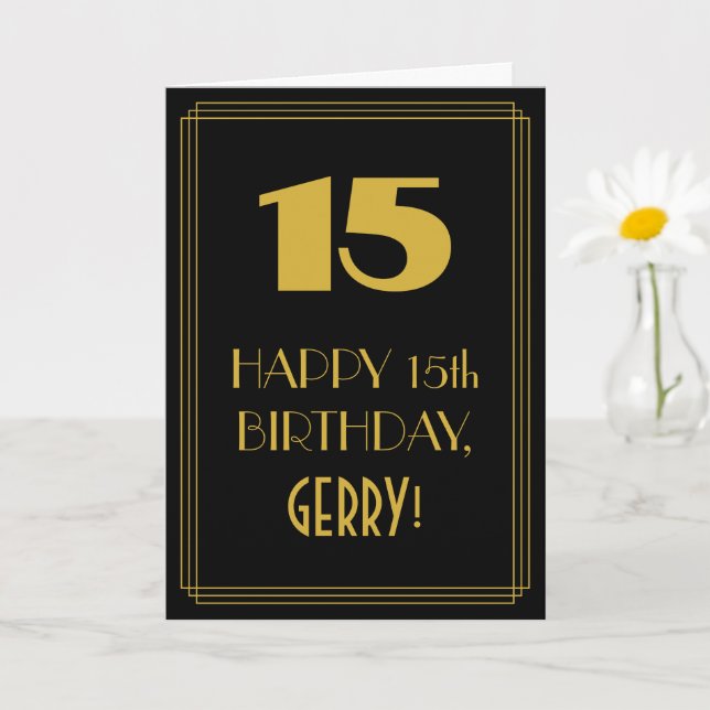 Carte 15e anniversaire ~ Art Déco Inspiré Look "15" & No (Petite plante)