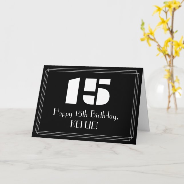 Carte 15e anniversaire : Art Déco Inspiré Look "15" & No (Fleur jaune)