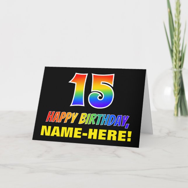 Carte 15e anniversaire : Bold, amusant, simple, arc-en-c (Devant)