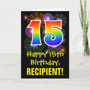 Carte 15e anniversaire : Fun Motif feux d'artifice + Arc