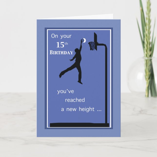 Carte 15e anniversaire garçon Basketball atteindre haut (Devant)
