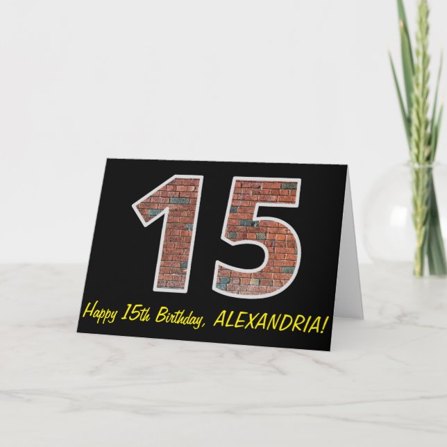 Carte 15e anniversaire - Motif de mur de briques "15" av (Devant)