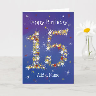 Carte 15e anniversaire - Numéro 15 en étoiles - Bleu - 1