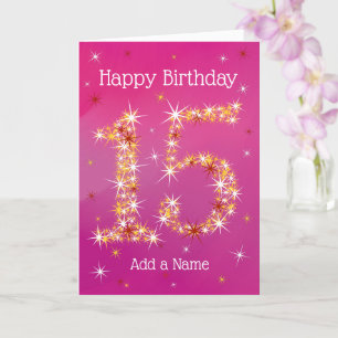 Carte 15e anniversaire - Numéro 15 en étoiles - Rose - â